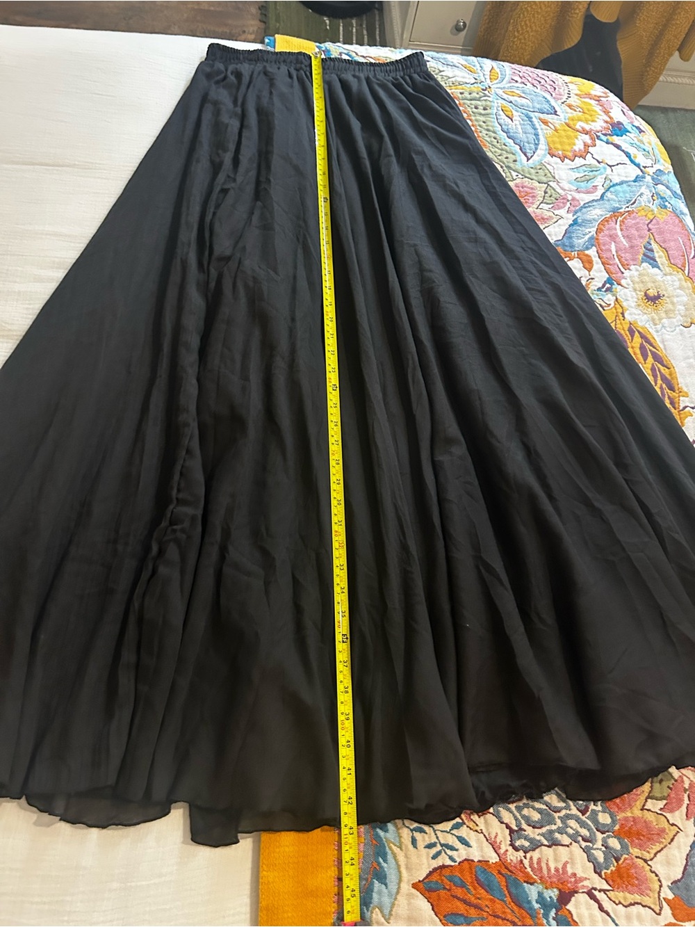 Black Flowing Women's Maxi Skirt - Picture 3 of 7